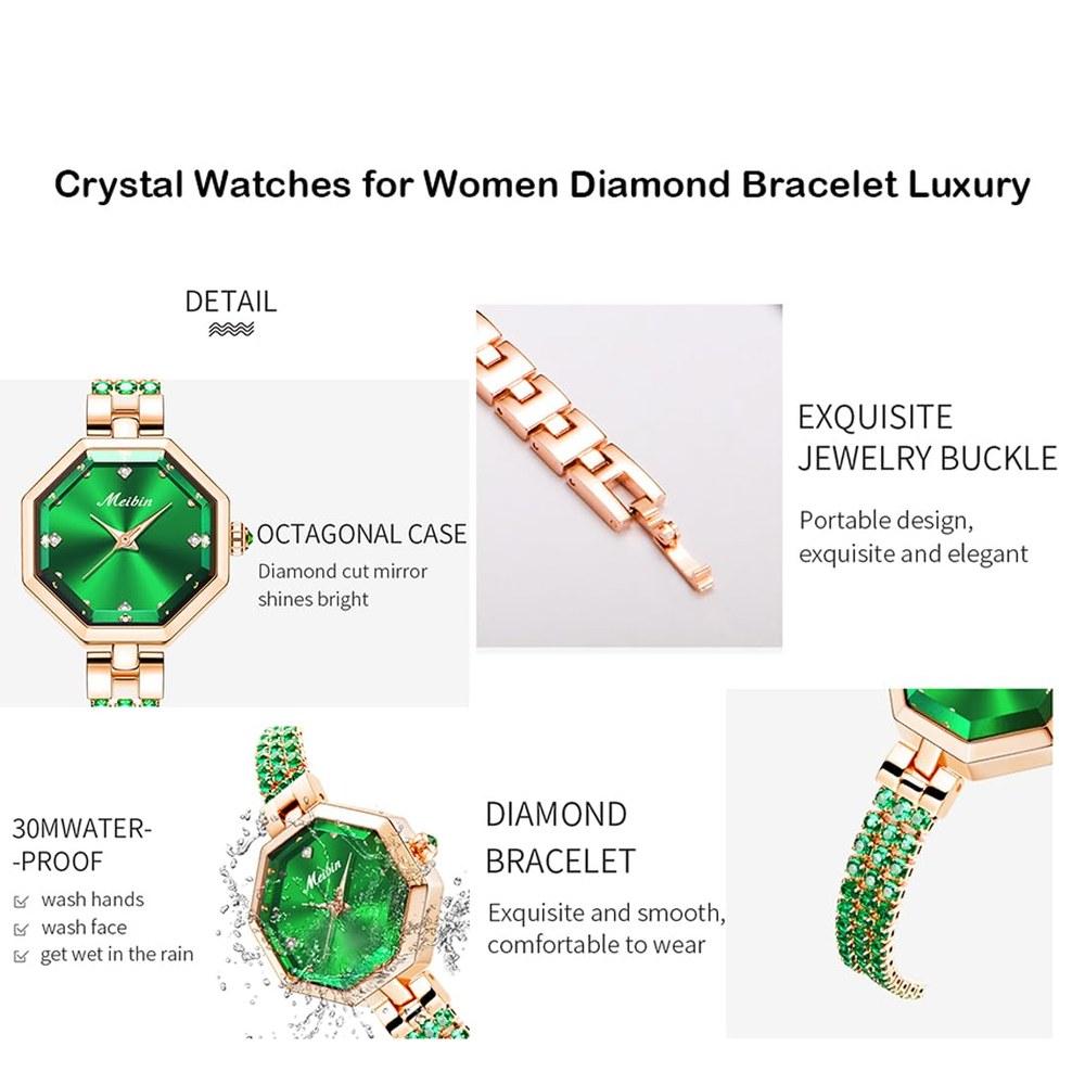 Deselon Women's Crystal Bracelet Watch Small Square Green Waterproof Quartz Stylish Luxury Gift Bangle