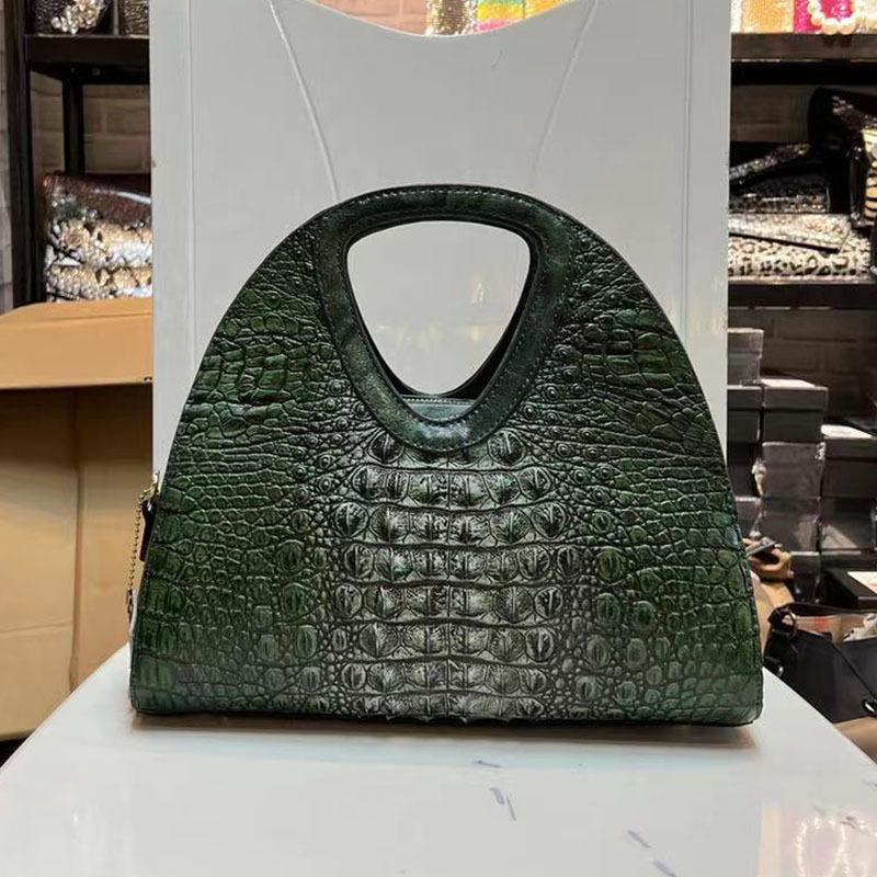 

First Layer Leather Handbag, Crocodile Pattern Messenger Bag, High Quality Shoulder Bag, Platinum Bag, Hand Carry. зелений