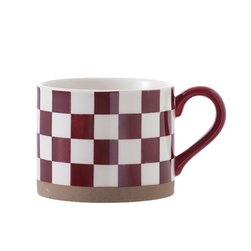 

Red Japanese mug pair cup couple cup drinking cup plaid cup niche retro 401-500ml