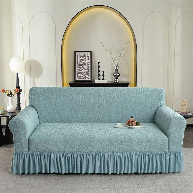 

Чехол на диван с юбкой с жаккардовым цветочным узором и оборками для кресла с одним подлокотником, 2-местного, 3-местного, 4-местного для гостиной, спальни, офиса 1-seat 90-140cm
