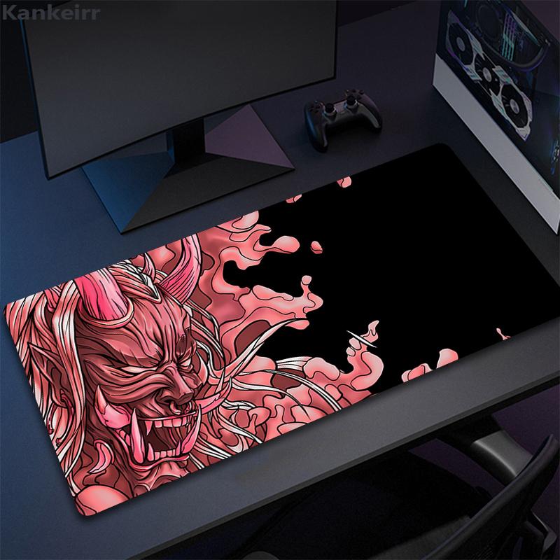 Game Mouse Pad Japanese Samurai Devil Mousepad Black Ghost Face Gamer Deskmat Mousepads Carpet Accessories Big Table Mat x