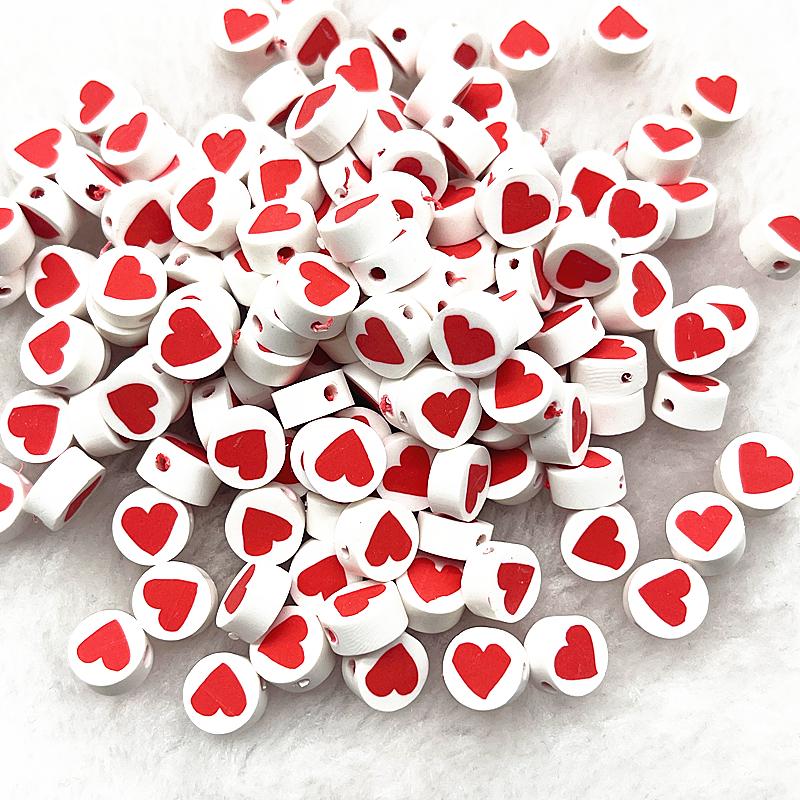 30pcs 10mm Heart Shape Love Beads Polymer Clay Beads Spacer Loose Beads for Jewelry Making DIY Bracelet Earring
