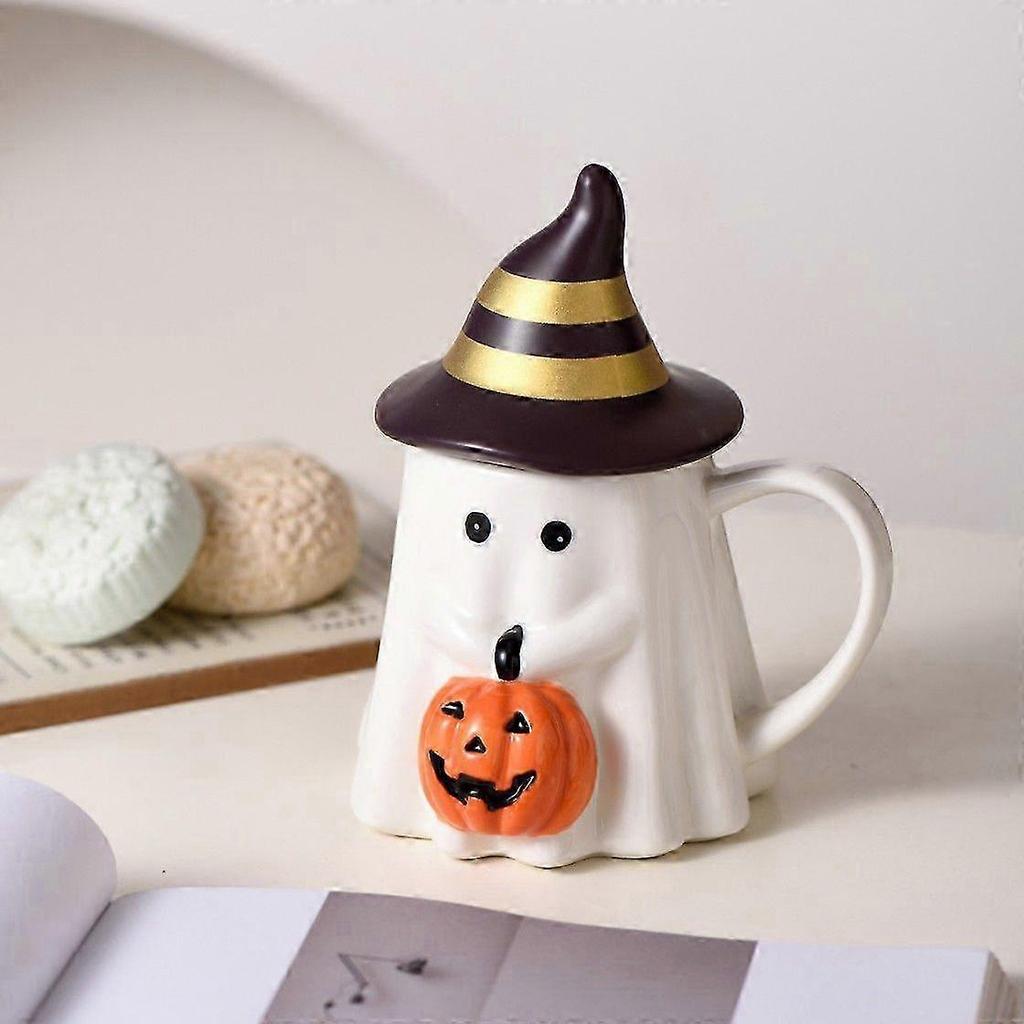 Halloween Coffee Mug, Cute Ceramic Ghost Pattern Coffee Mug, White Pumpkin Ghost Mugs, Cute Handmade Halloween Gifts for Kids Adult