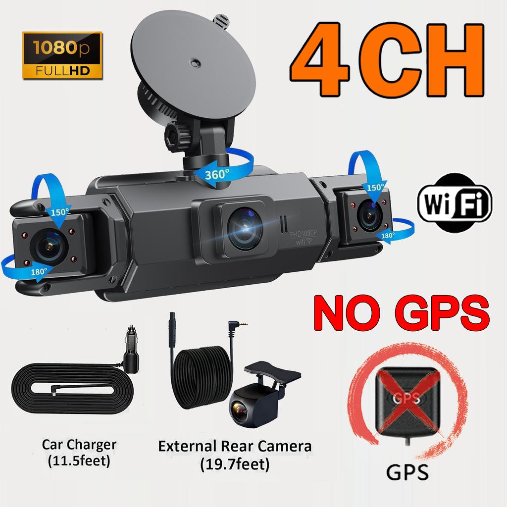 Car Dash Cam 4 Channel with GPS Night Vision WiFi for Car DVR 360° Front Left Right Rear Loop Recording 24H Parking Monitor