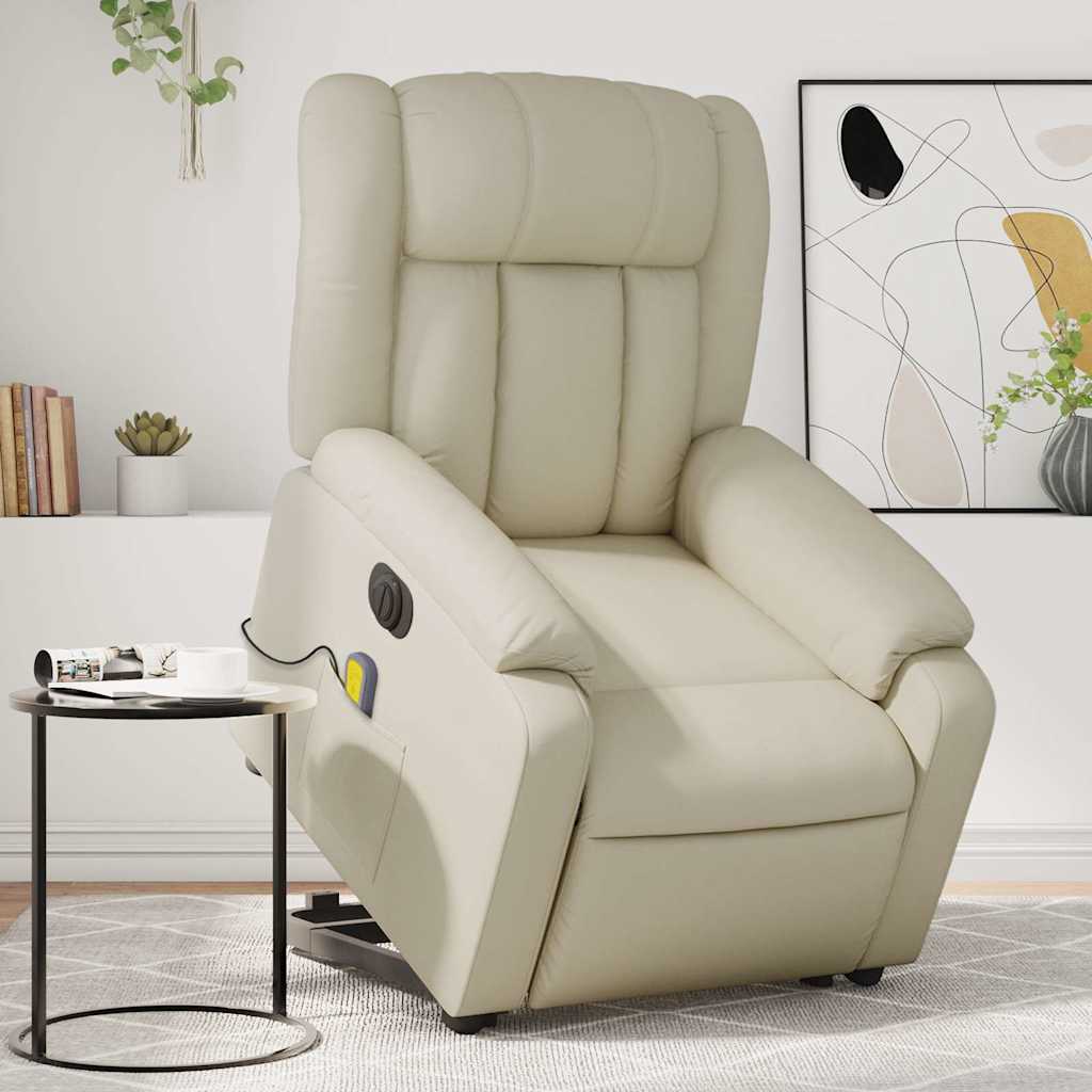 Electric Massage Recliner with Rising Function Cream Faux Leather