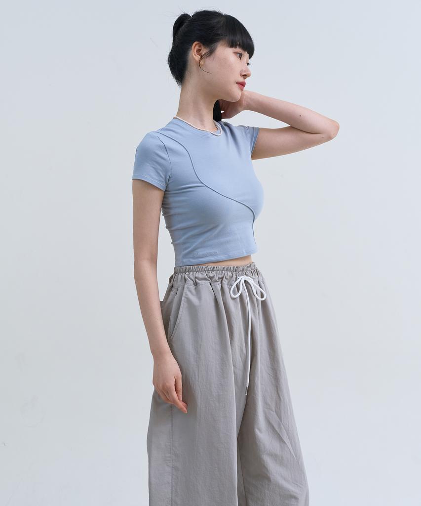 Yuseuteule Piping Slim Fit Short Sleeve T-Shirt (Sky Blue)