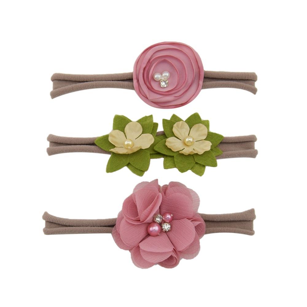 Children'S Nylon Headband Three-Piece Elastic Soft Headband Green Flower Headgear Versatile Head Flower Set