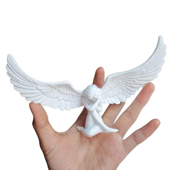 Carving Sitting Angel Figurine European Winged Girl Statue Resin Sculpture Home Office Bookshelf
