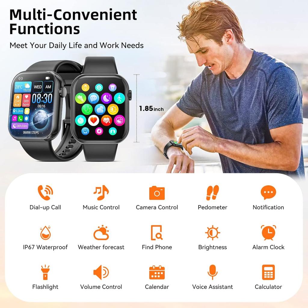 Hwagol Smart Watch (Answer/Make Call) 1.85inch Fitness Tracker, DIY Dials/Pedometer/Calories/Multiple Sport Modes/Voice Assistant, Smart Watches for