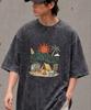 Seullouseuteb Sp2605 Vintage Camping Graphic Pigment Oversized Short Sleeve T-Shirt Black