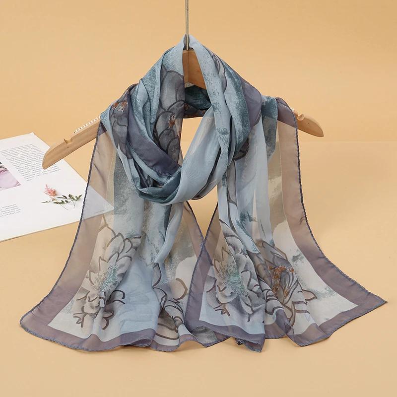 New Print Chiffon Scarf Shawl Women Sunscreen Silk Scarf Turban Long Wrap Beach Travel Outdoor Accessories Trendy Headband