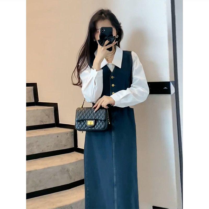 2026 Spring Age-Defying Denim Overall Dress & Versatile Shirt Set for Women Medium