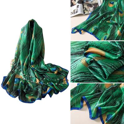 Mode Pfauenfeder Schals Frauen Seide Cover Up Schal Strand Reise Schal