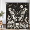 Vintage Butterfly Dragonfly Shower Curtain Flower Skull Mushroom Witch Magic Halloween Bath Decor Retro Polyester Bath Curtain