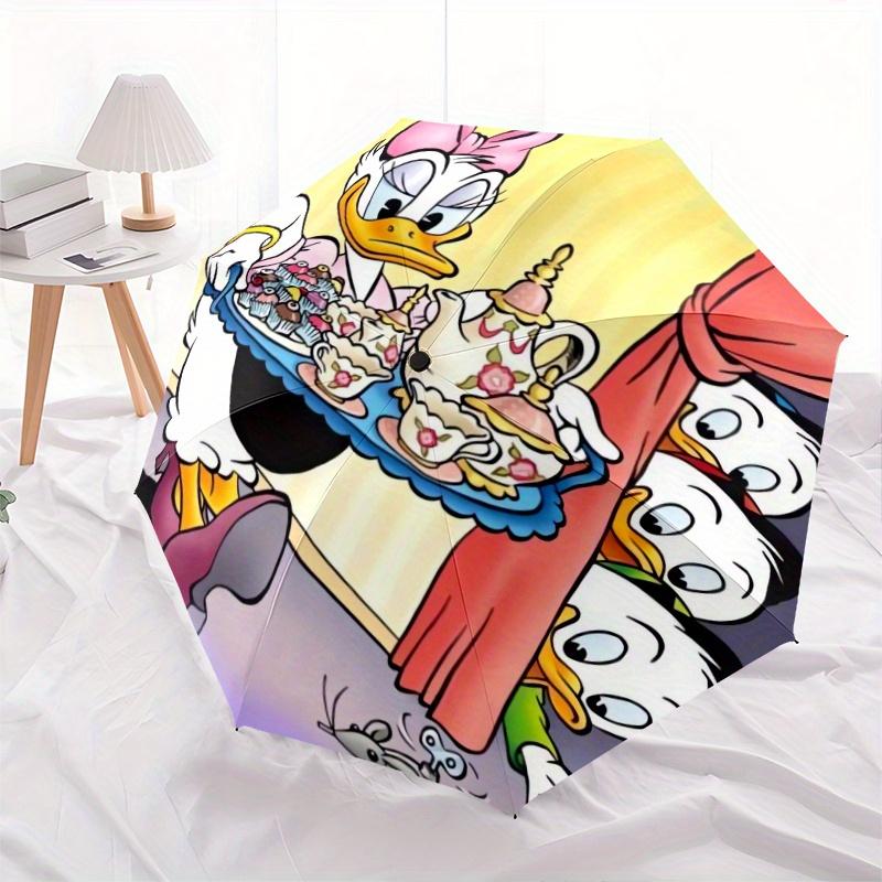 Disney Daisy Duck Automatic 3-Fold Umbrella Design, Cute Cartoon Pattern, Portable Outdoor Umbrella, Perfect, Holiday Gift for Disney fans.Y
