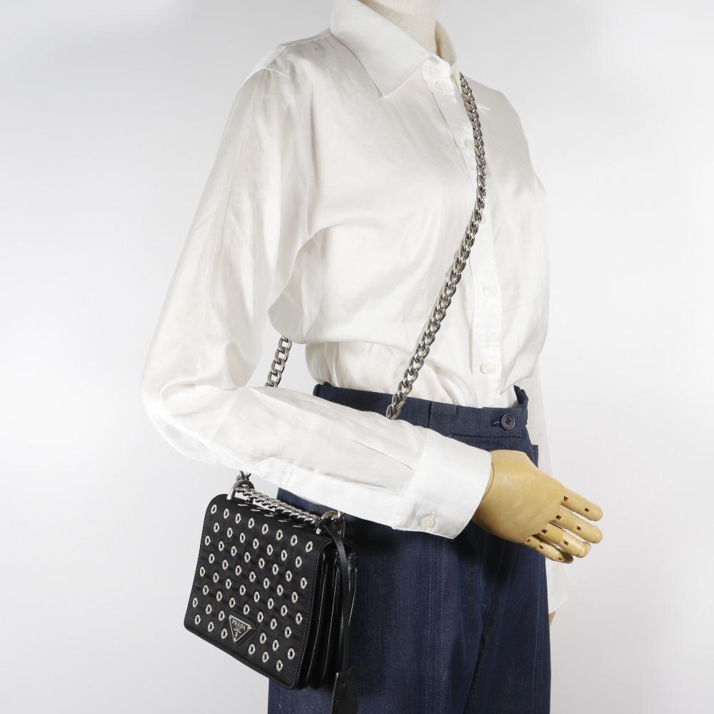 PRADA ChainShoulder Shoulder Bag punching black Nylon Women Used