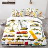 Digger Duvet Cover Set Cartoon Heavy Machinery Truck Crane Mixer Excavator Tractor Pattern For Kid Teen Polyester Bedding Set