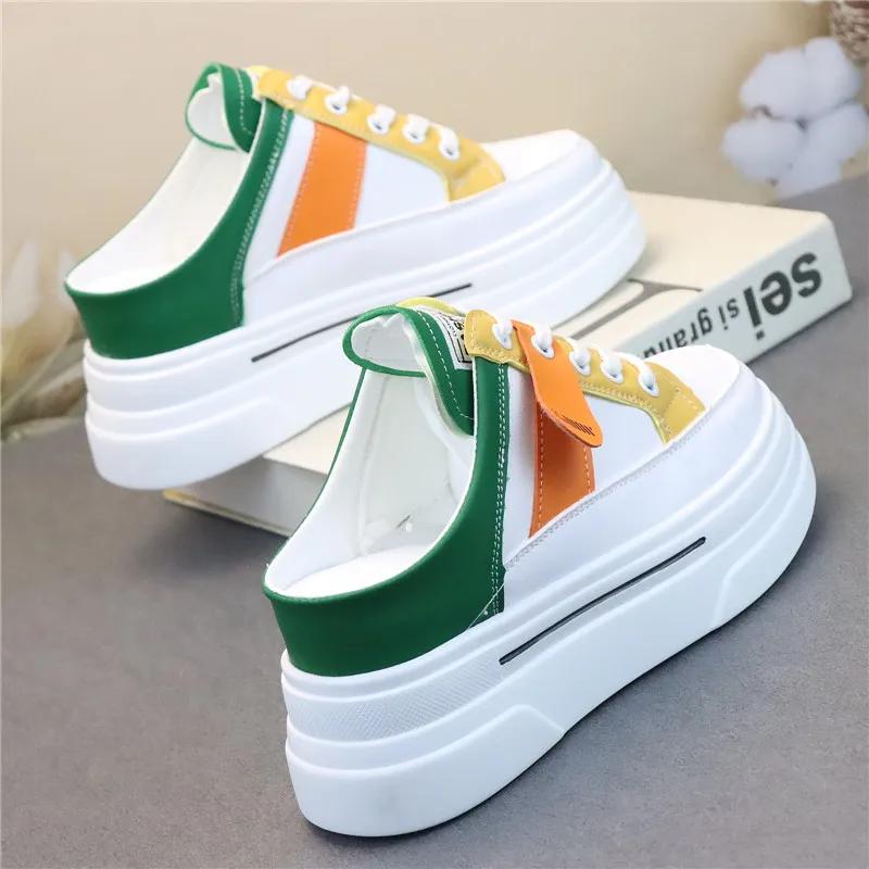 

6cm Platform Increasing Height Wedge Women Slides Mules Genuine Leather Hidden Heel Women Summer Shoes Sandals Slippers 40