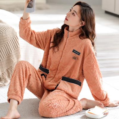 Pajamas Women'S Winter Coral Fleece Thickened Fleece Autumn And Winter Flannel Winter Thermal Loungewear