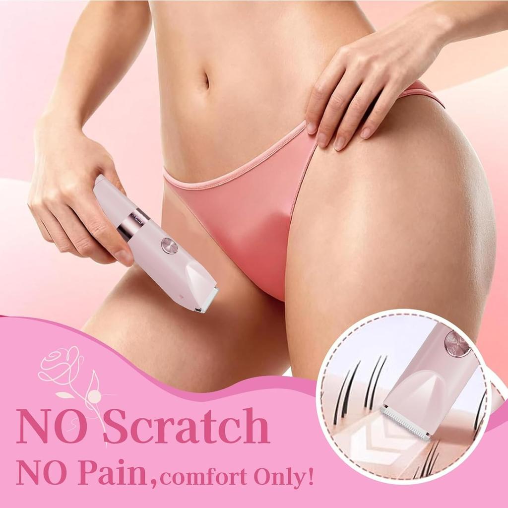 Bikini Trimmer for Women,Electric Razor for Women with Dual Head,Waterproof Rechargeable Pubic Hair Trimmer,Wet & Dry Use,Painless Shaver for Legs