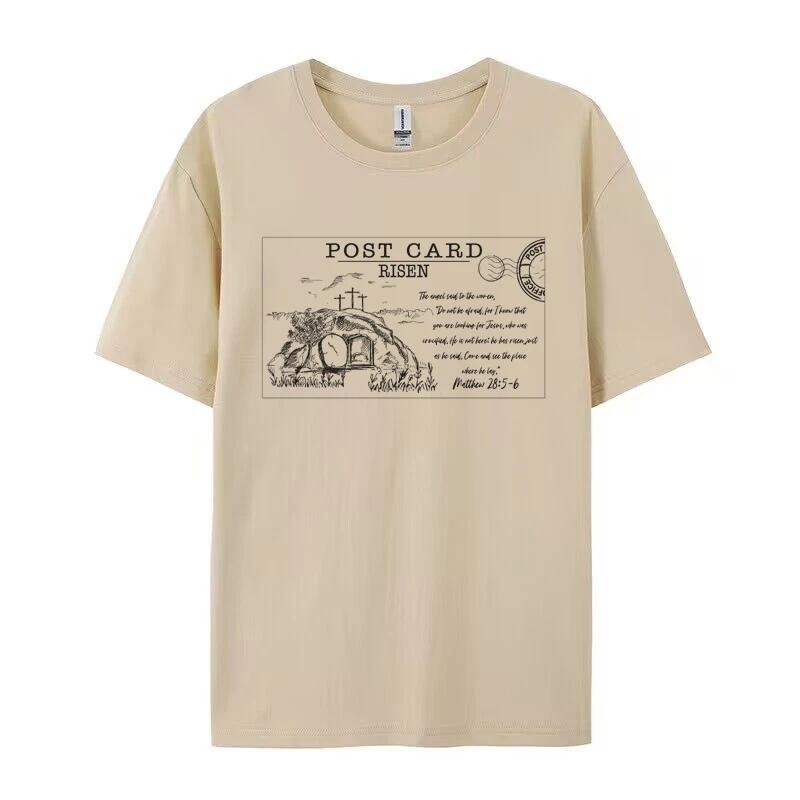 

Jesus Risen Post Card TShirts Women Retro Aesthetic Easter T Shirt Bible Verse Graphic Tees Unisex Religious Faith Tops Gifts 4XL