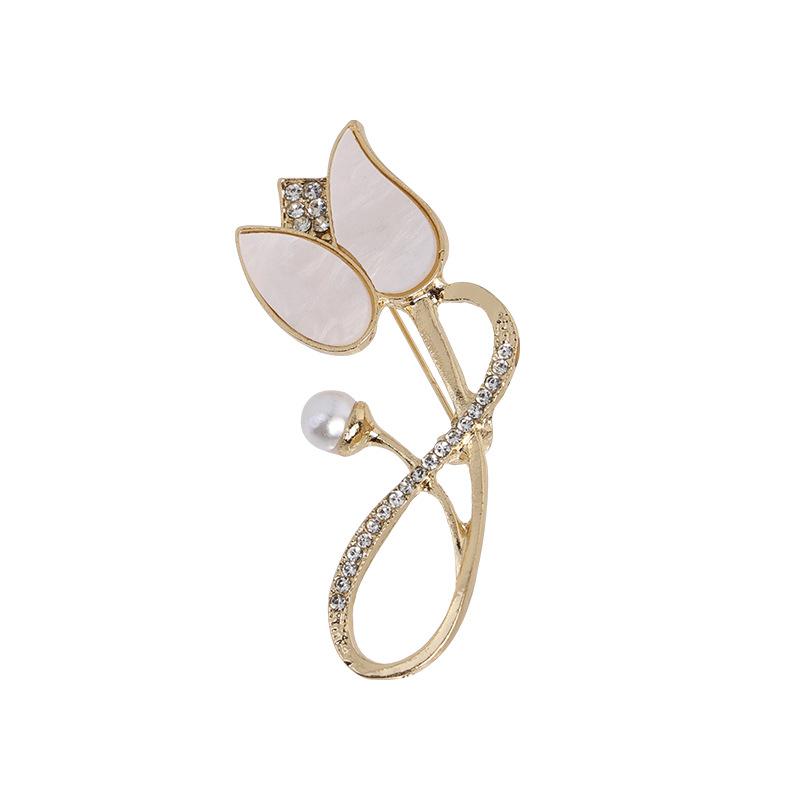 Temperament high-end imitation fritillary brooch pearl tulip exquisite flower pin luxury elegant coat accessories corsage