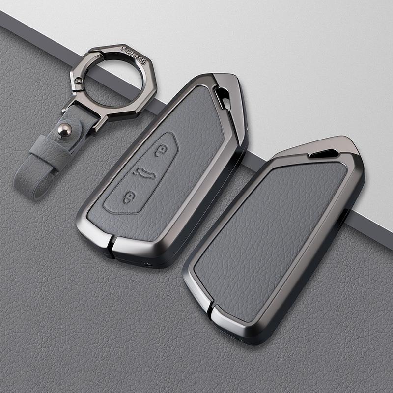 Car Key Case Cover For VW Volkswagen Golf 8 ID.3 ID.4 Skoda Octavia A8 MK4 MK8 GTI R Zinc Alloy Leather Protect Shell