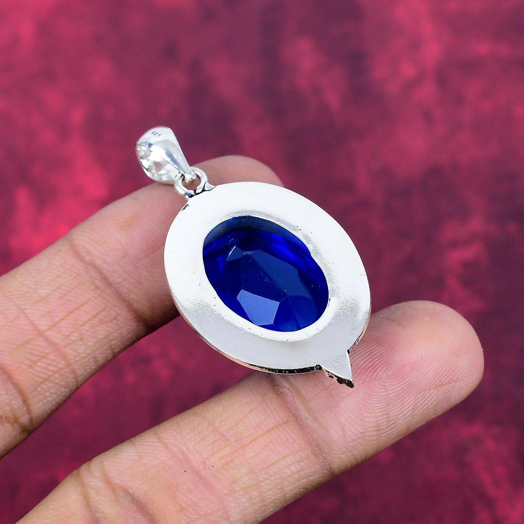 Blue Topaz Pendant, 925 Solid Sterling Silver Gemstone Jewelry, Handmade Pendant, For Thanksgiving