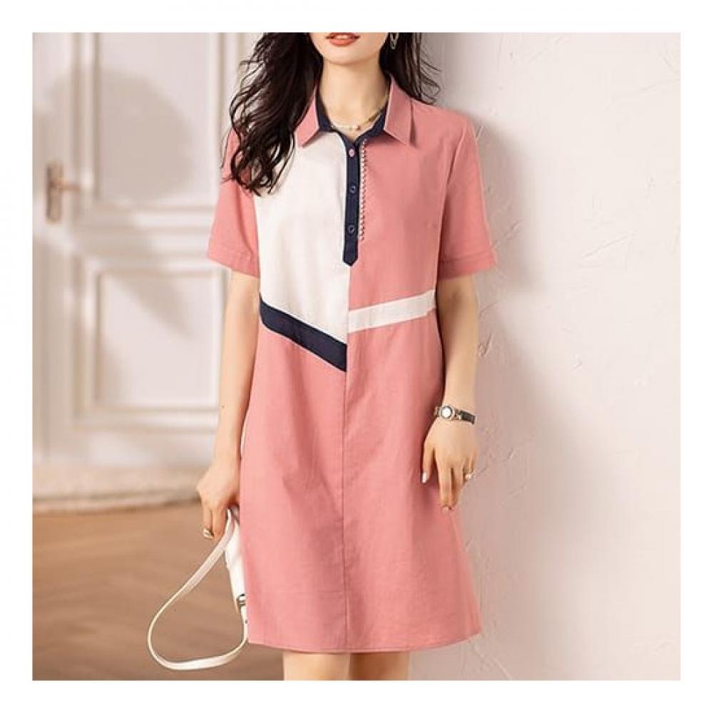 Navava Casual Color Blocking Short Sleeve Polo Dress No806
