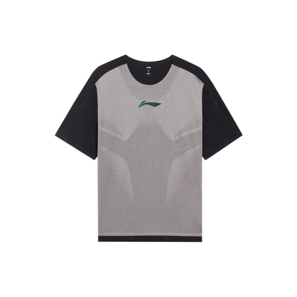 Li Ning Color Block Round Neck Pullover Short Sleeve T-Shirt Men Tops Gray Heather-Gray ATSS361-1