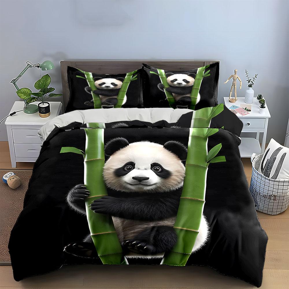 Cute Panda with Bamboo Design Bedding Duvet Cover Set Duvet Cover Pillowcases (1*Duvet Cover 2*Pillowcases, Without Duvet Insert)