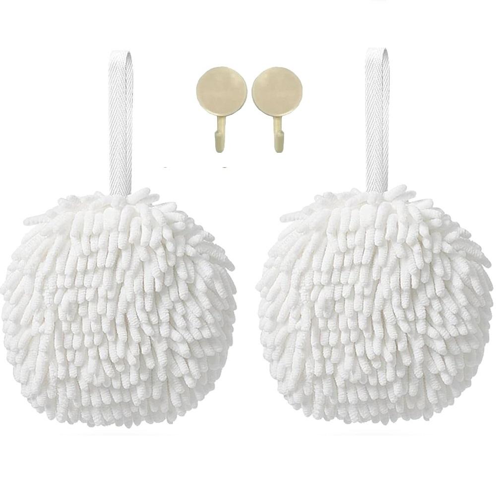 2PC Wipe Hands Towel Ball with 2 Hooks Super Absorbent Health Microfiber Chenille Soft Towels Bathroom Kitchen Supplies