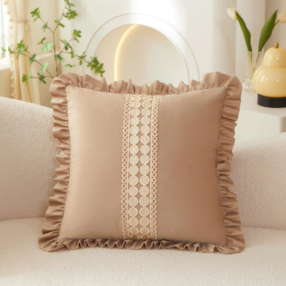 

New Dutch Velvet Solid Color Cushion Cover Gorgeous Lace Patchwork Butterfly Edge Pillowcase Home Sofa Decoration Pillow Cover 45x45cm