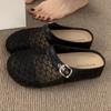 Niche hollow breathable mesh yarn bag head half slippers women summer wear a pedal thick bottom fishing net