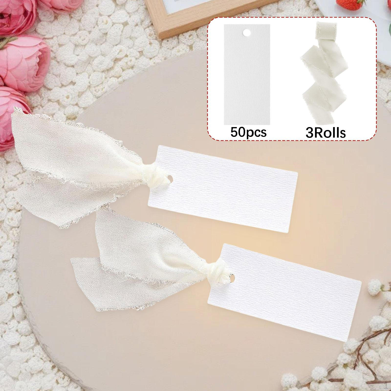 

50 Pieces Place Cards for Table Setting with 3 Rolls Ribbon Wedding Name Blank Elegant бежевый