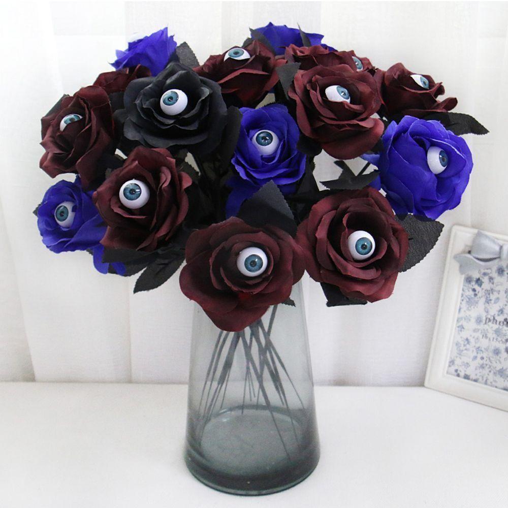Simulation Eyeball Fake Flower Handmade Artificial Black Rose Halloween Eyeball Rose  Wedding