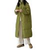 Women's Korean Style Mid-Length Down Jacket - Solid Color, Stand-Up Collar, Loose Fit, Warm Winter Coat.