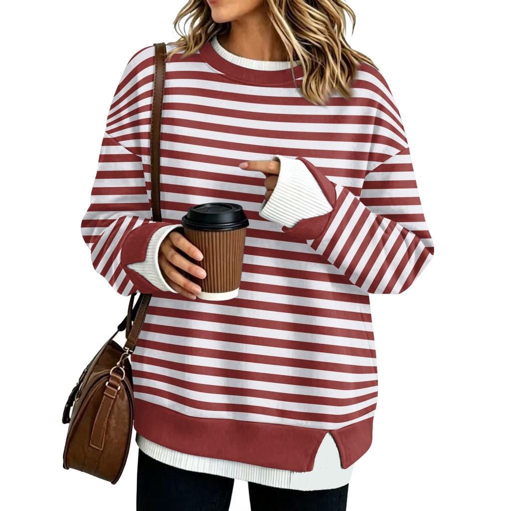 Damen Locker geschnittenes Langarm-Sweatshirt mit Streifen und Look