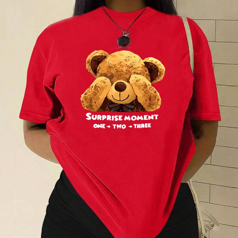 

BEAR Pattern Cotton T-Shirt Short Sleeve Round Neck Women 2d Print Tops 2XL