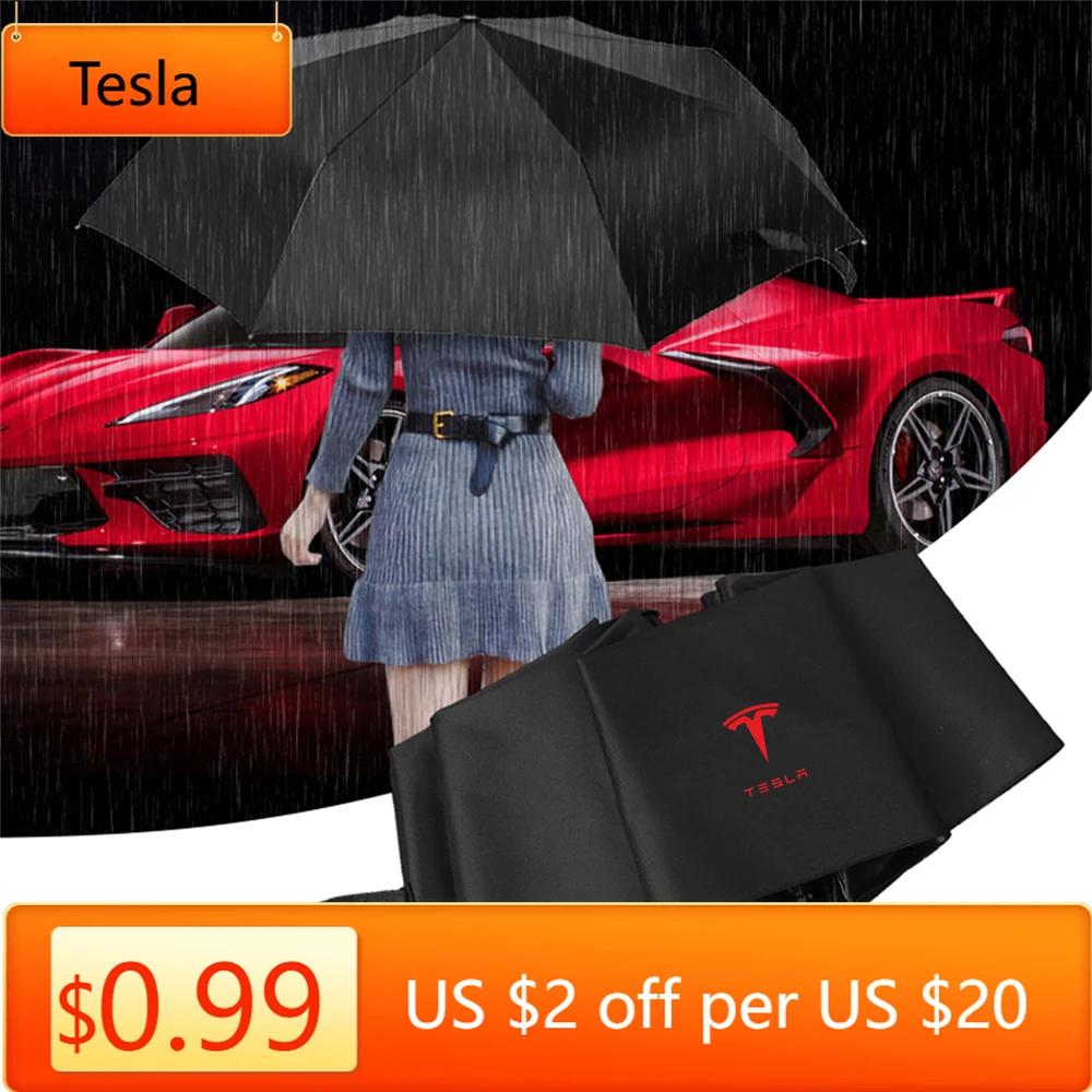 Autocolant Auto Tesla Stilizare Mașină Umbrelă Pliabilă Portabilă Protecție Solară Ploaie Dublă Automată Protecție UV Parasolar Pentru Tesla Model 3 Model Y