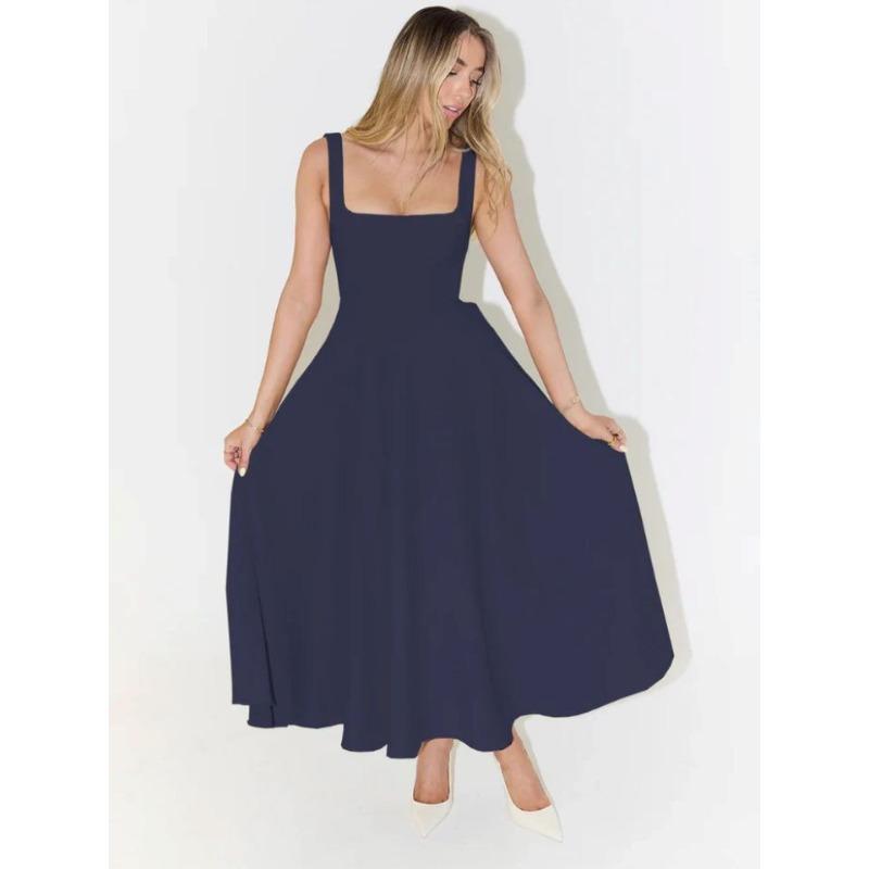 JPNTKY Women's Fashion Summer Spring Solid Color Print Sleeveless Casual Dresses
