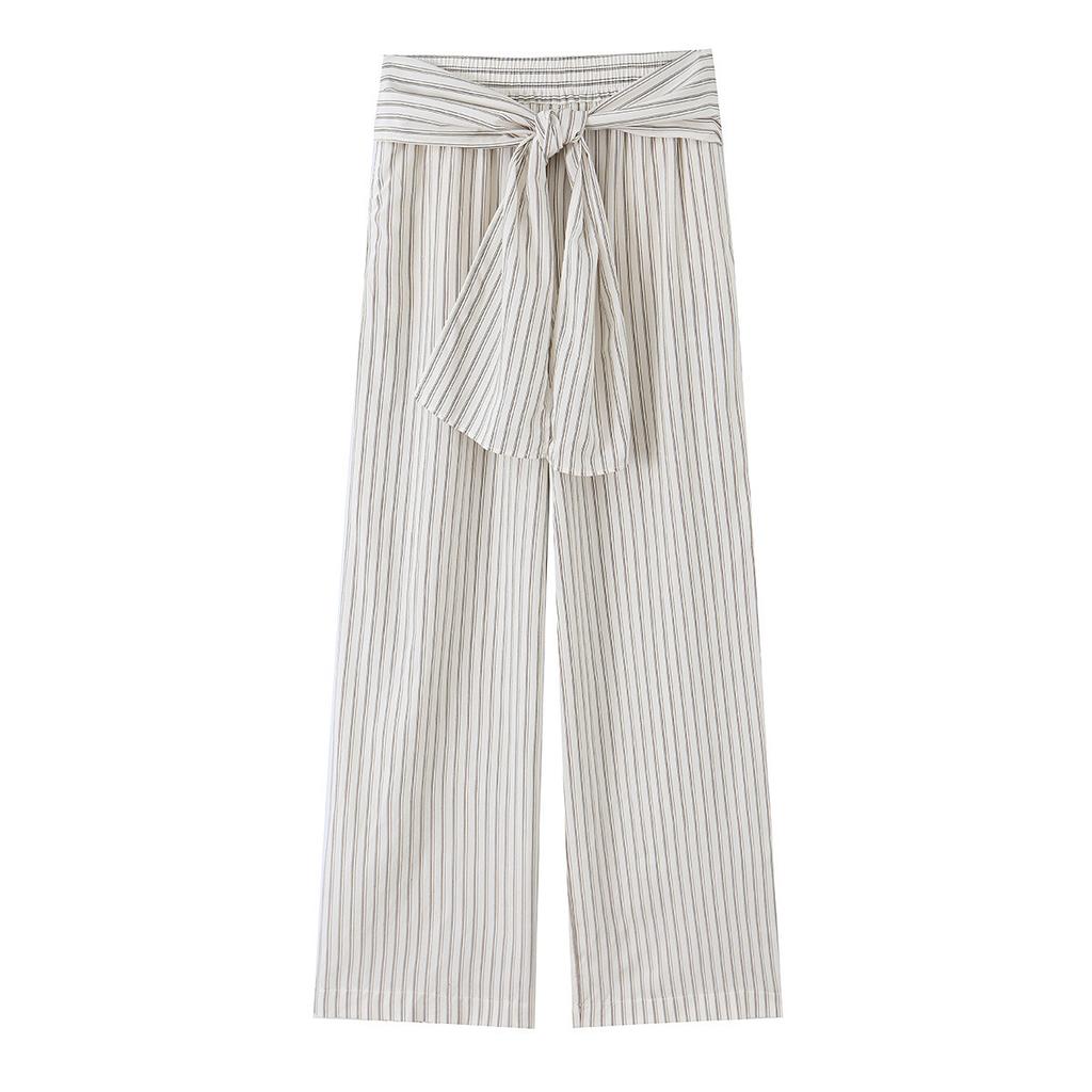 European and American French women's clothing fashion versatile temperament pattern tied scarf wide leg pants 7484022