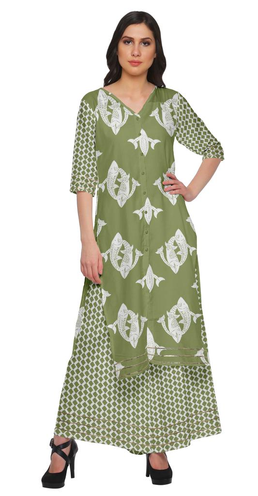 Moomaya V Neck Printed Kurta And Palazzo Pant Set Ethnic Wear Dress For