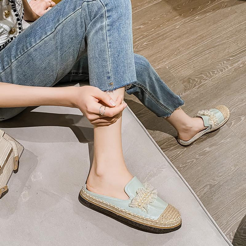 Fashion String Beaded Espadrilles Women Slippers Flat Heel Slides Ladies Shoes Cover Toe Mules Pantuflas Flipflops Slip On Femme Sandals