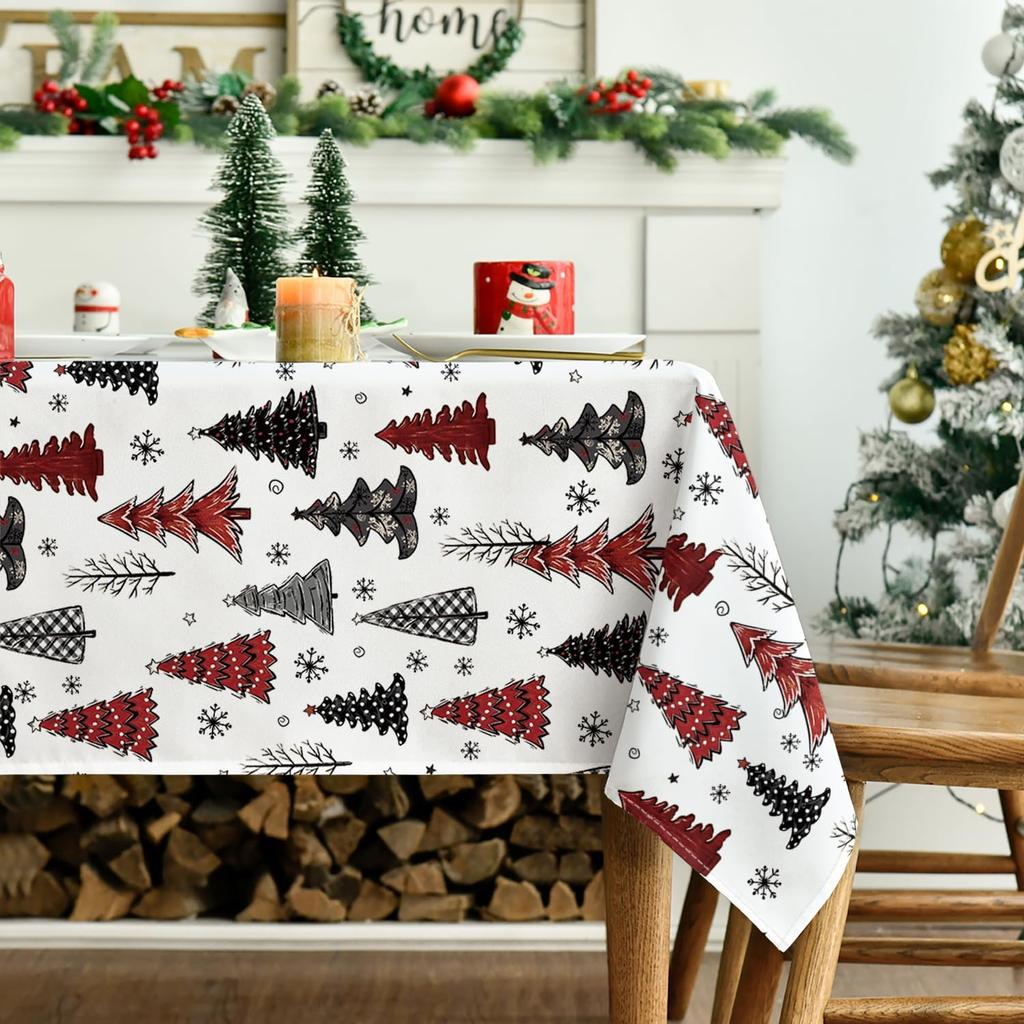 Merry Christmas Xmas Tree Buffalo Plaid Waterproof Tablecloth Table Decor Winter Xmas Dining Tablecloth Christmas Decorations