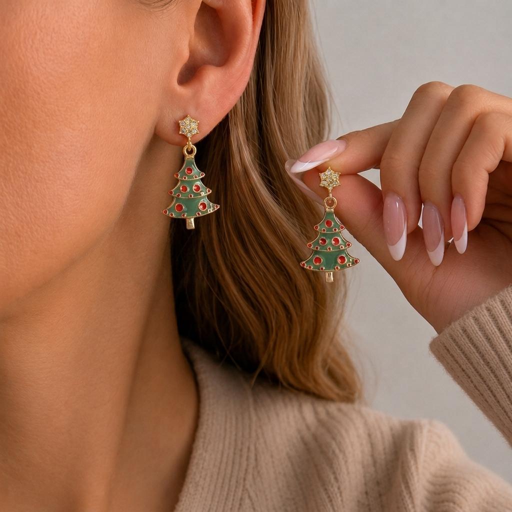 Multiple Styles Christmas Red Green Color Tree Drop Earrings for Women Classic Bowknot Pearl Xmas Ball Earrings Jewelry Gift