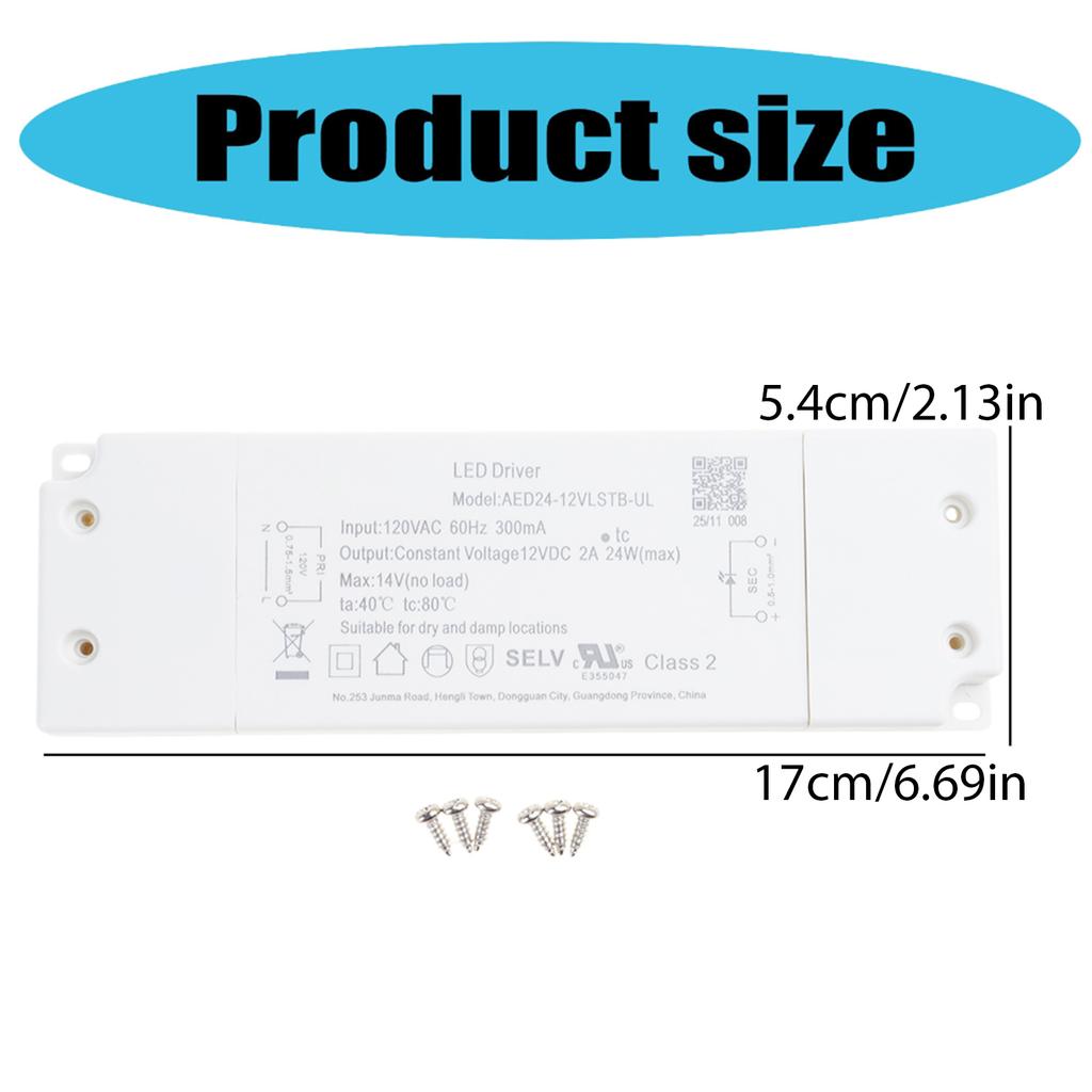 LED Dimmable Driver 12V 24W Dimming LED Power Supply Constant Voltage Adapter LED Driver for Light Bulbs Cabinet Lights