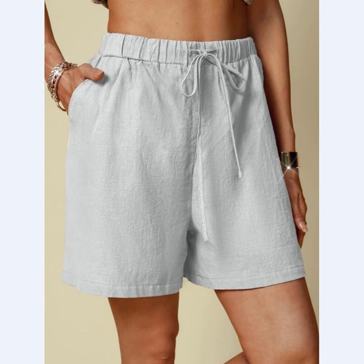 Pantaloncini Casual da Donna 2024 in Cotone e Lino con Vita Elastica e Coulisse