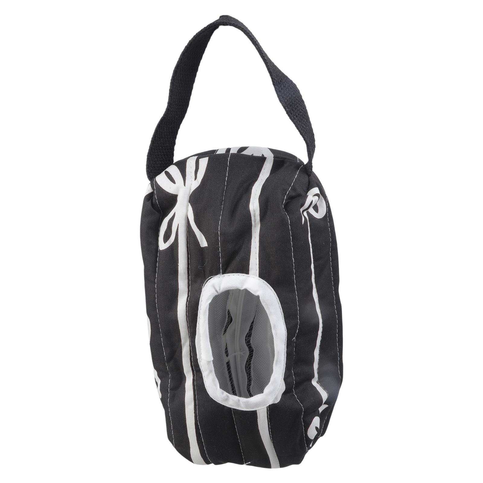 

Портативная сумка для хранения салфеток Прочный хлопковый пакет Стильный полосатый узор с украшением в виде банта Многоразовый Моющийся чёрный