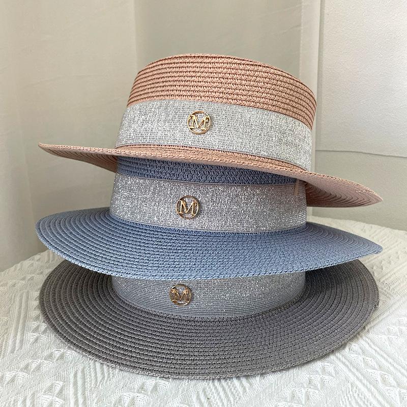 Yiran Dayang Hat Women's Yellow/Silver Sun Hat Straw Hat Elastic Webbing Accessories Beach Type Straw Hat Beach Hat Summer For Men And 56-58Cm